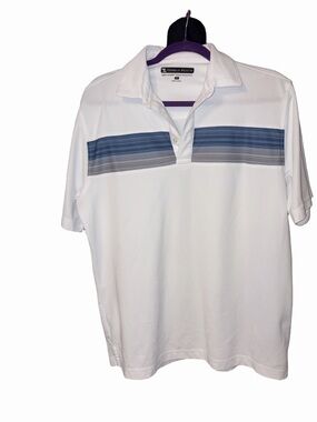 🆕💜 Pebble Beach White Blue Stripe Golf Polo Shirt Men’s XL Performance